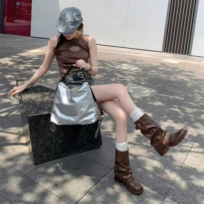 Bravelle mid calf boots med spænderem