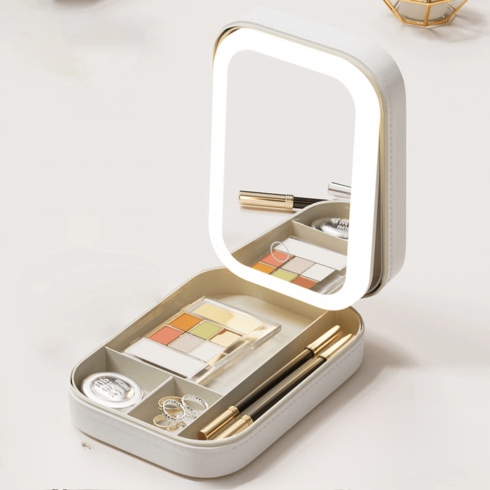 Lumivelle makeup organizer – makeup boks med LED spejl og rumopdeling