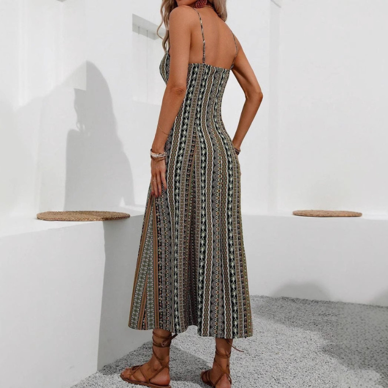 Serava Ærmeløs stribet kjole med stropper og slids