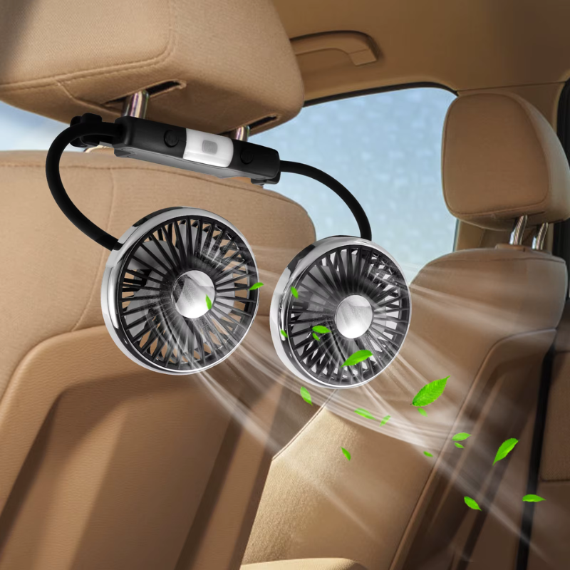 Bilventilator med dobbelthoved og USB-tilslutning – Virexo