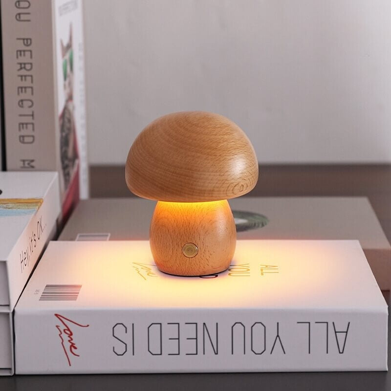 Tervia LED bordlampe i træ – lampe med berøringsstyring og USB-opladning