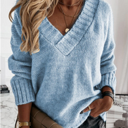 Oversized damepullover med V-hals og lange ærmer – Mirevya