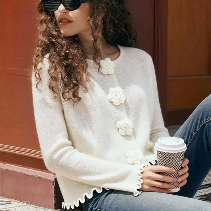 Elinra cardigan med flæsedesign og knapper