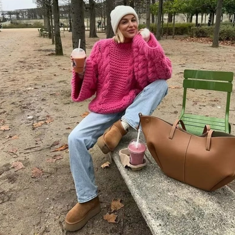 Lunvera oversized sweater med ribkanter