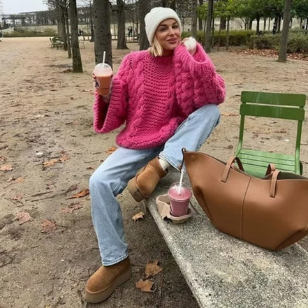 Lunvera oversized sweater med ribkanter