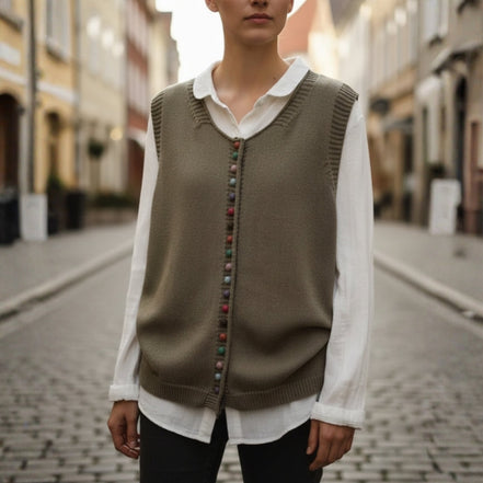 Elviana round neck vest med knapper