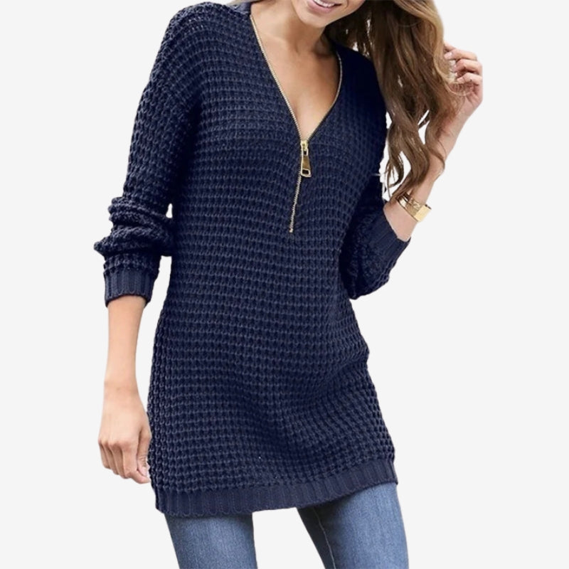 Elvara slim fit sweater dress med lynlåskrave