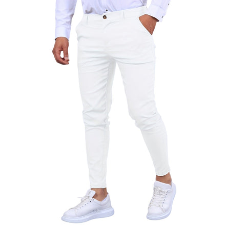 Herre slim fit bukser med knaplukning og sidelommer – lange bukser til hverdag og arbejde – Tavero