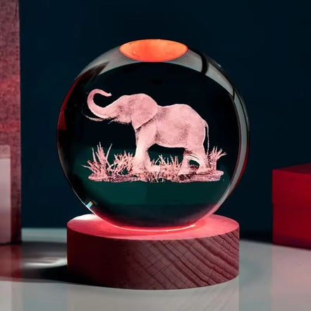 Elevara LED lampe med lasergraveret elefant – bordlampe med dekorativ kugle
