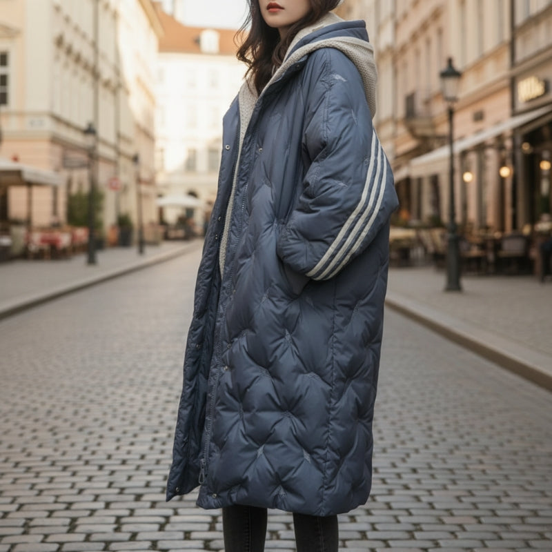 Norvella long coat med hætte og lynlås