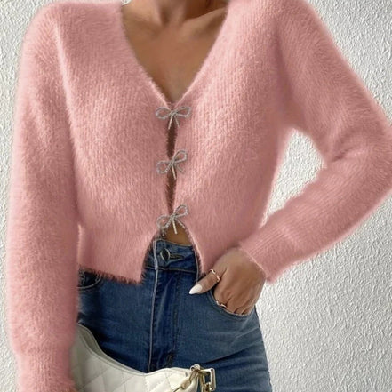 Elvara sweater med V-hals og sløjfedetalje