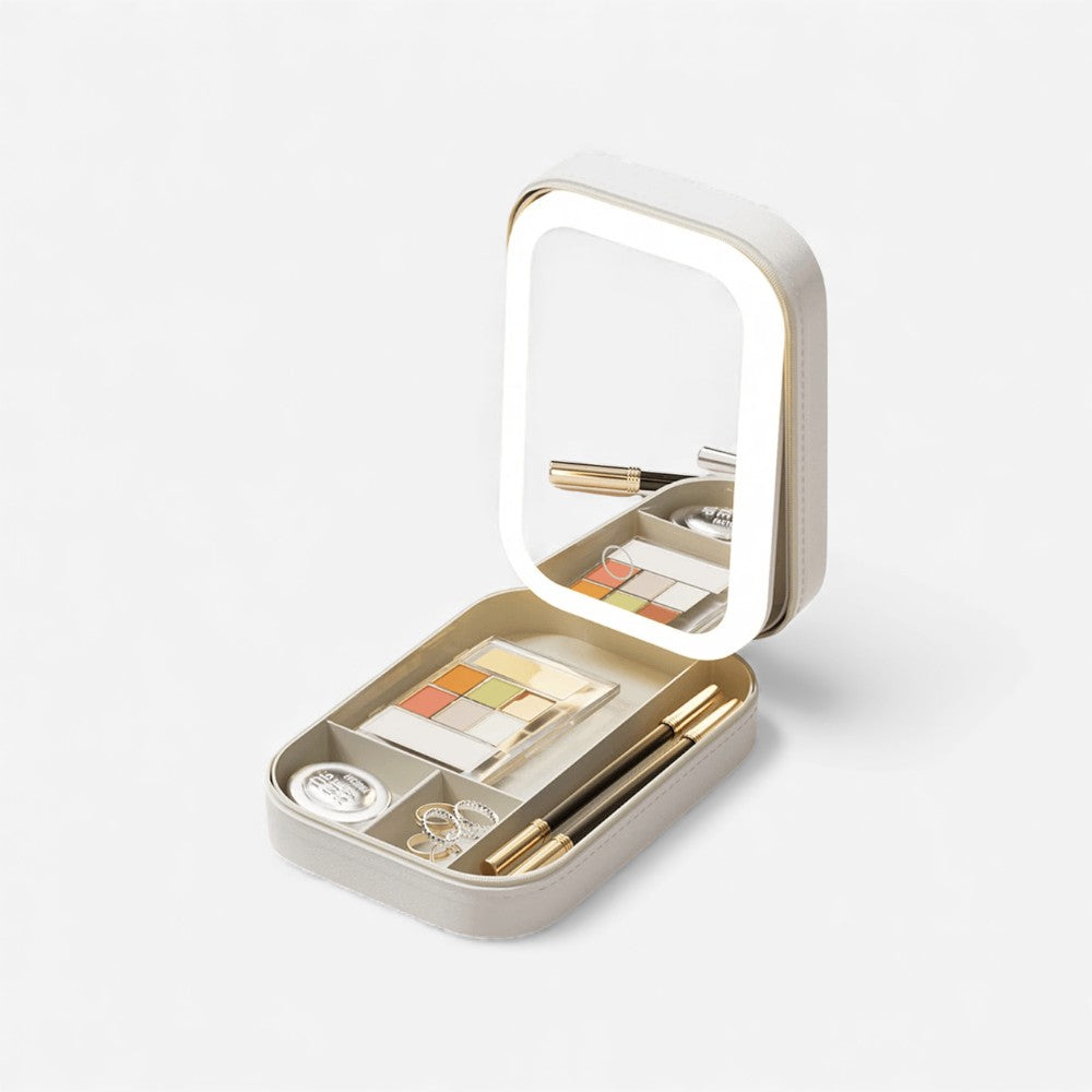 Lumivelle makeup organizer – makeup boks med LED spejl og rumopdeling
