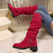 Norellia Knit High Boots – knæhøje slip-on støvler med tekstiloverdel og platformhæl
