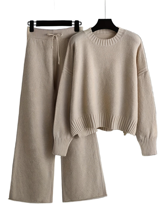 Lunoro To-delt Striksæt – Dame Sweater & Vide Bukser