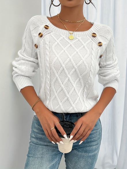 Ravella Strikbluse – Kvinde Sweater med Knapper og Firkantet Halsudskæring