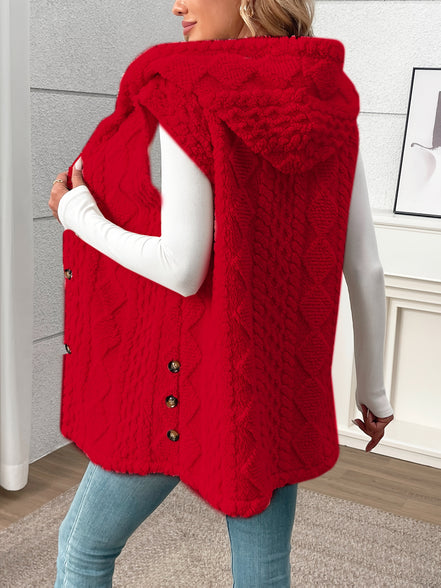 Kalora hættevest i fleece – ærmeløs polyester vest med knapdetalje
