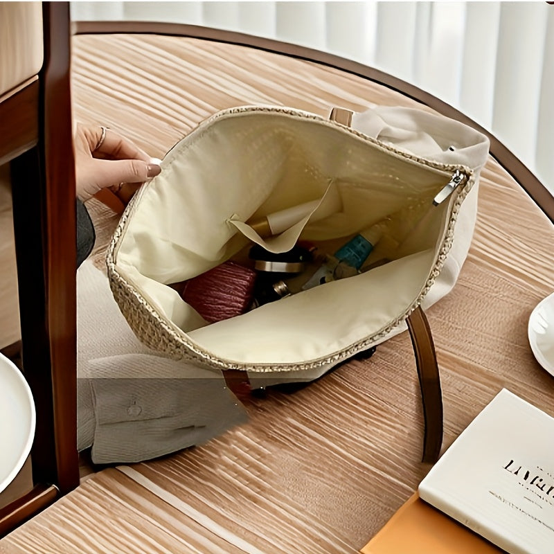 Ravelle Woven Tote – flettet taske med lynlåslukning