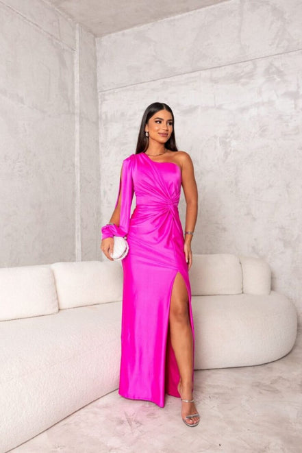 Selvoria dame maxikjole – one shoulder kjole med drapering og slids