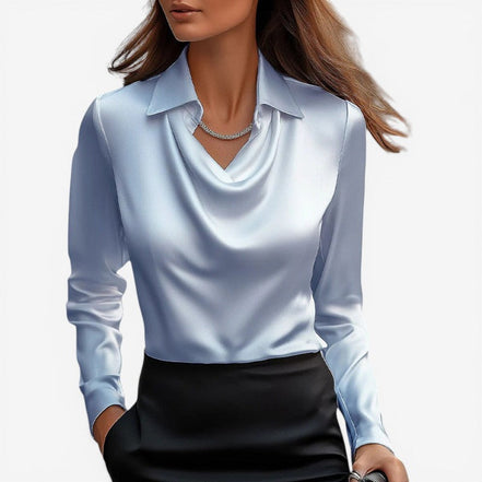 Bluse med høj krave og slim fit pasform – langærmet bluse til hverdag og fritid – Silvéra