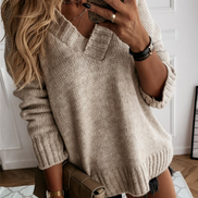 Oversized damepullover med V-hals og lange ærmer – Mirevya