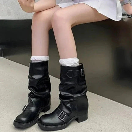 Bravelle mid calf boots med spænderem