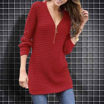 Elvara slim fit sweater dress med lynlåskrave