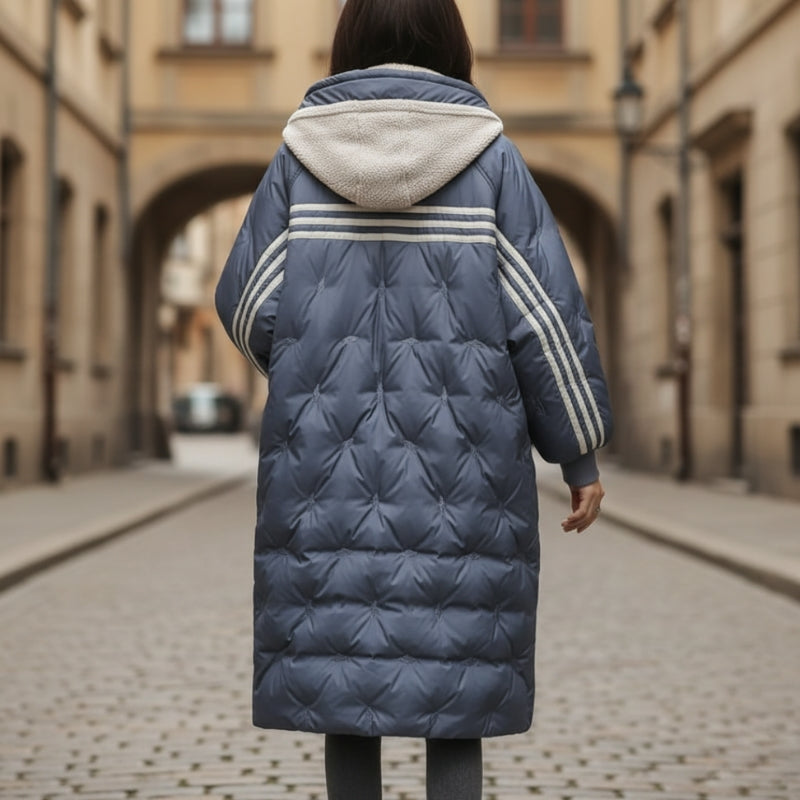 Norvella long coat med hætte og lynlås