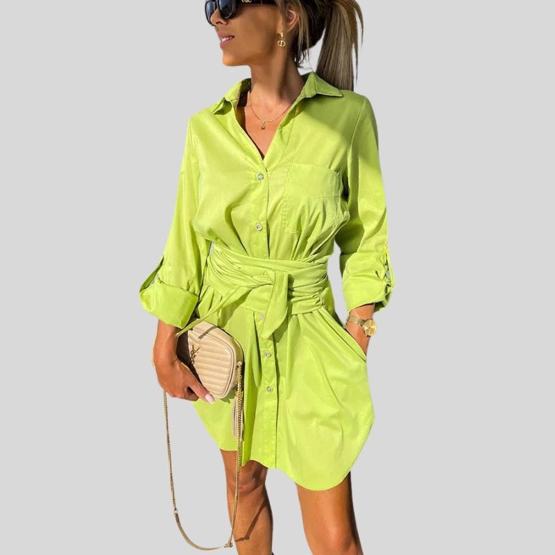 Neriva langærmet skjortekjole med bælte og lommer