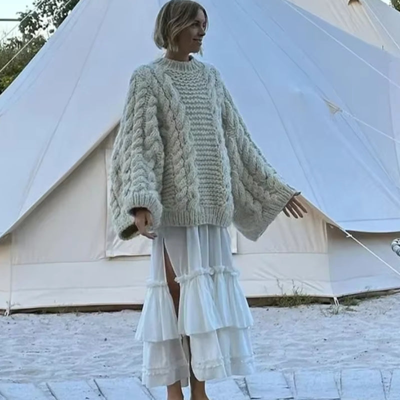 Lunvera oversized sweater med ribkanter