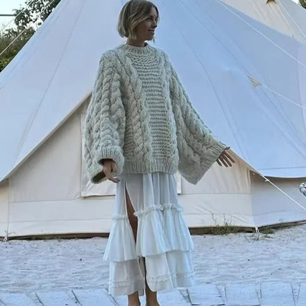 Lunvera oversized sweater med ribkanter