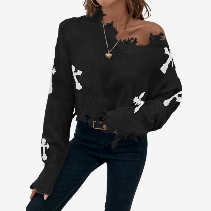 Sorina sweater med print og kvastdetaljer