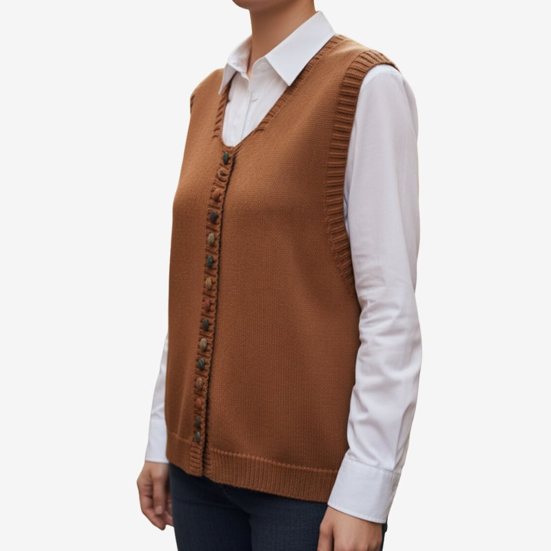 Elviana round neck vest med knapper