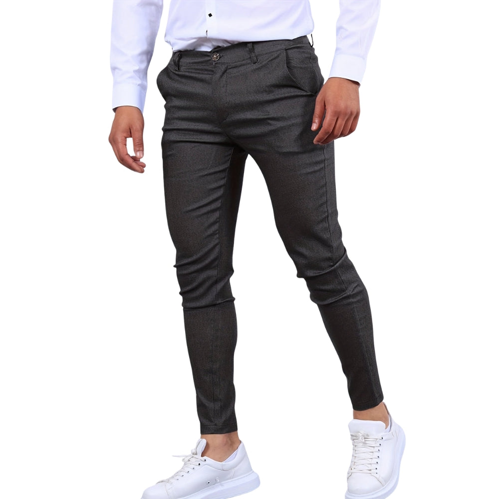 Herre slim fit bukser med knaplukning og sidelommer – lange bukser til hverdag og arbejde – Tavero