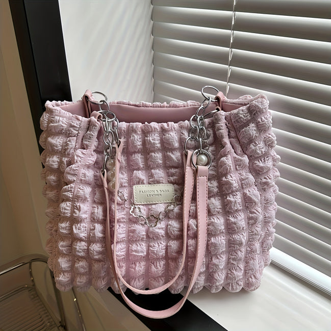 Bellevo Plaid Canvas Tote Bag – Ternet Skuldertaske til Kvinder med Lynlås
