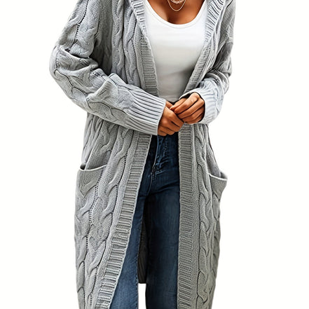 Selinna Hooded Knit Cardigan – Lang hættetrøje-cardigan i strik med lommer