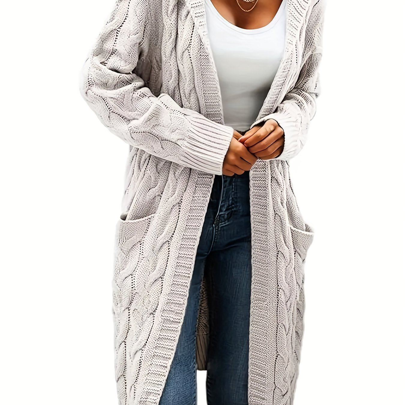 Selinna Hooded Knit Cardigan – Lang hættetrøje-cardigan i strik med lommer