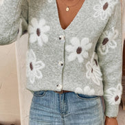 Daisy knit cardigan – blomstermønstret strik med V-udskæring
