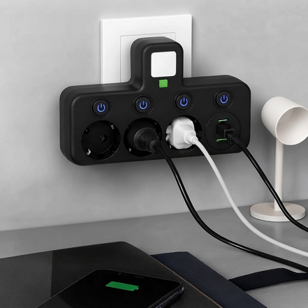 Gniazdko z 3 gniazdami, USB i USB-C – Voltravia
