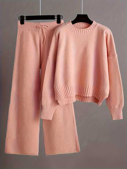 Lunoro To-delt Striksæt – Dame Sweater & Vide Bukser