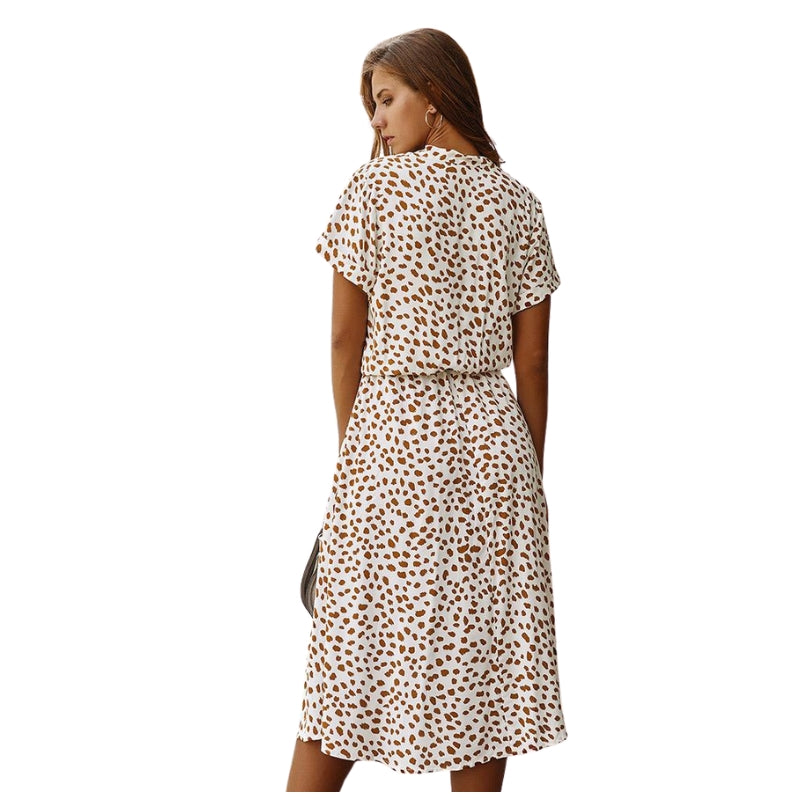Dame kjole med korte ærmer, justerbar talje og print – afslappet kjole til hverdag og fritid – Velmira