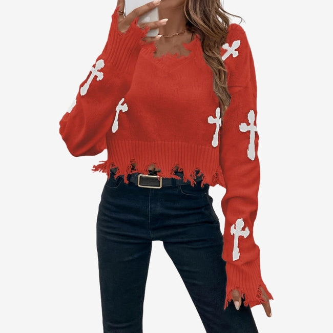 Sorina sweater med print og kvastdetaljer