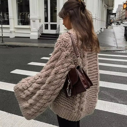 Lunvera oversized sweater med ribkanter