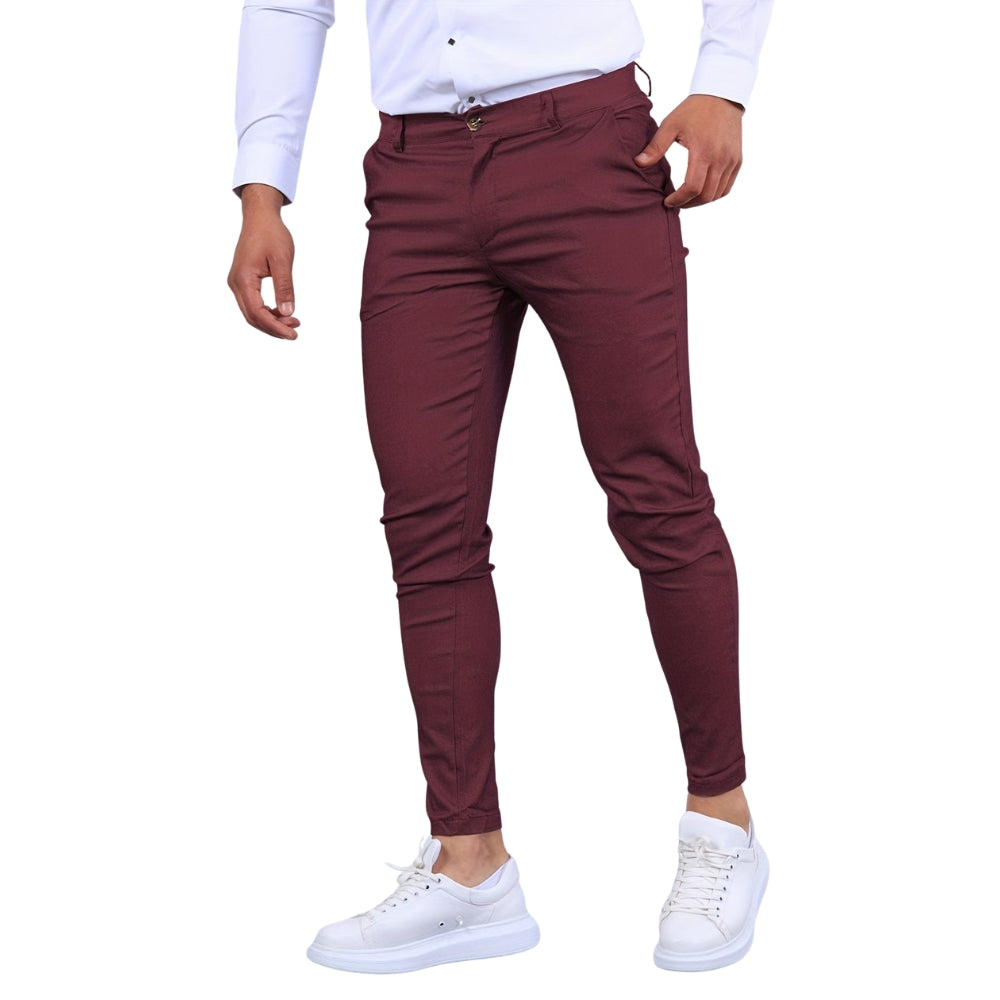 Herre slim fit bukser med knaplukning og sidelommer – lange bukser til hverdag og arbejde – Tavero