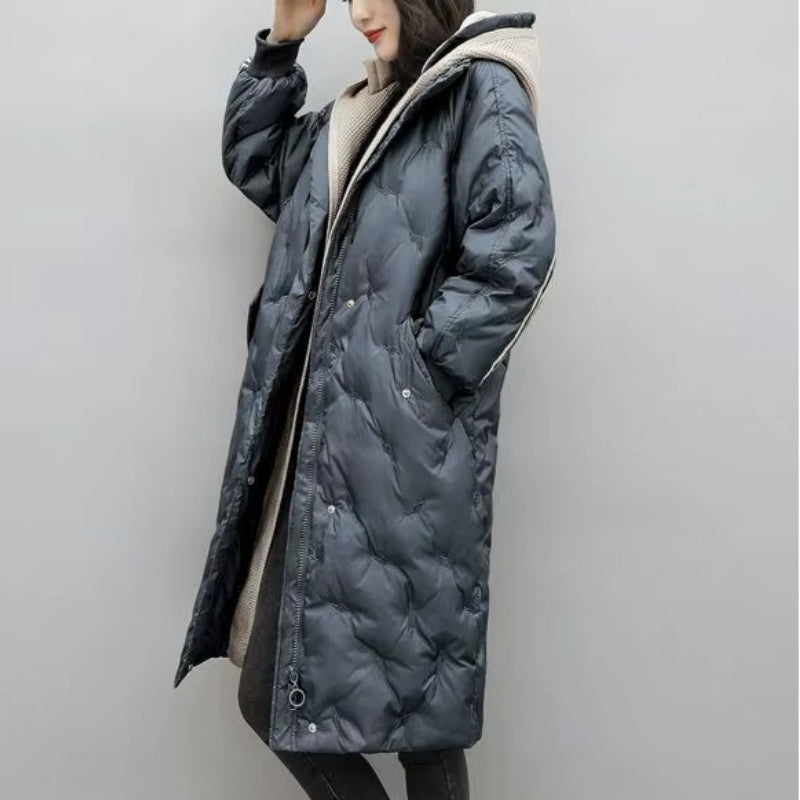 Norvella long coat med hætte og lynlås