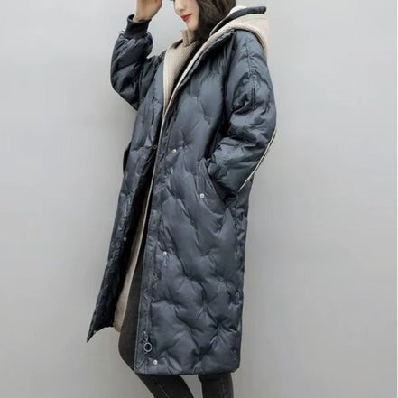 Norvella long coat med hætte og lynlås