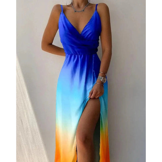 Solmira kjole til kvinder med V-hals, justerbare stropper og slids