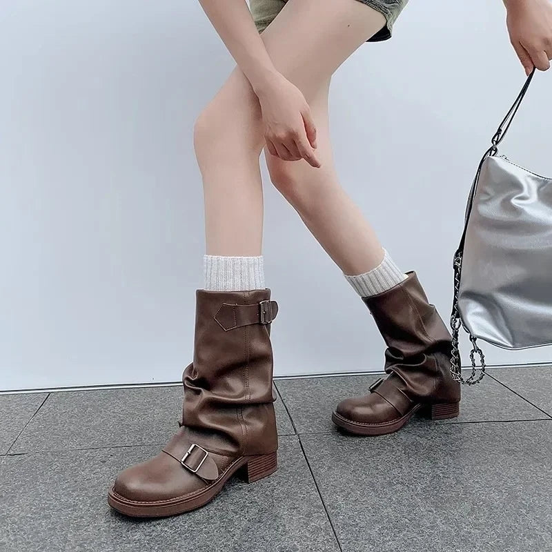Bravelle mid calf boots med spænderem