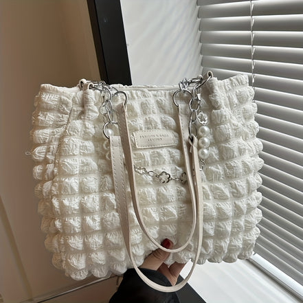 Bellevo Plaid Canvas Tote Bag – Ternet Skuldertaske til Kvinder med Lynlås