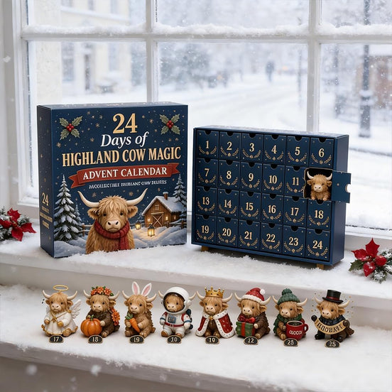 Highland Cow julekalender med 24 juleophæng i akryl – Highlandora