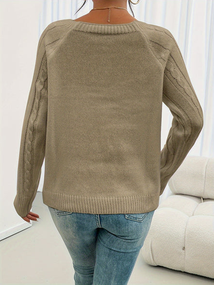 Ravella Strikbluse – Kvinde Sweater med Knapper og Firkantet Halsudskæring